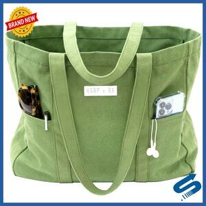 Extra Large Canvas Tote Bag Unstructured Everyday Carry Open Top Pockets